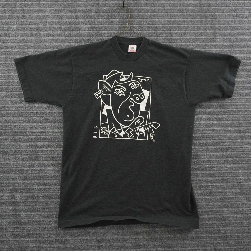 Vintage 90s Pigcasso T-Shirt Mens L Black Picasso Style Art 1994 USA